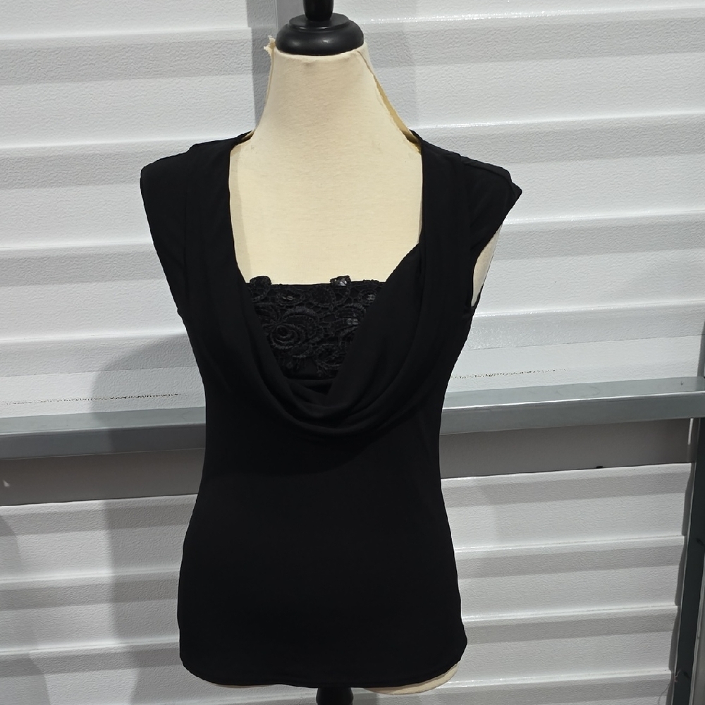 Spense Black‎ Cowl Neck Lace Women's Blouse Size Medium